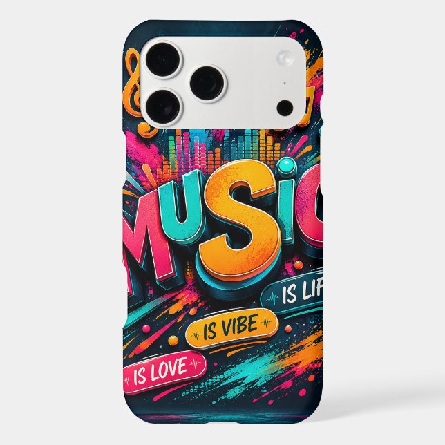 Vibrant 3D Typography Music is Life Paint Splatter (Back)