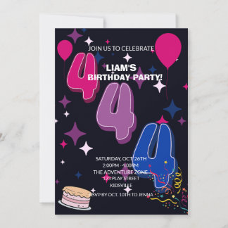 Vibrant 4th Birthday | Pink Blue Confetti Invitation