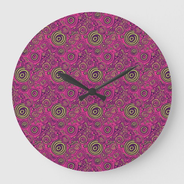 Vibrant 60s Psychedelic Paisley Retro Swirl Large Clock (Front)