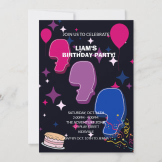 Vibrant 6th Birthday | Pink Blue Confetti Invitation