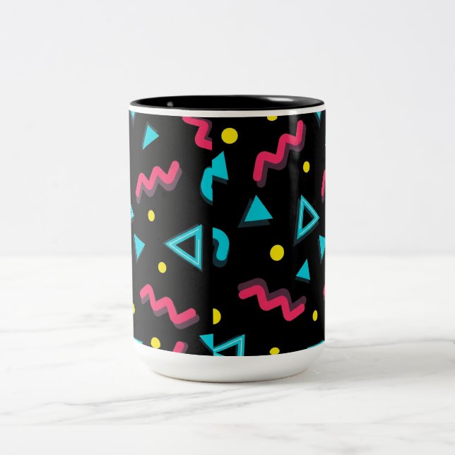 Vibrant 80s Memphis Style Geometric Seamless Patte Two-Tone Coffee Mug (Center)