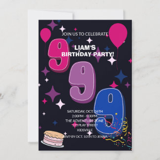 Vibrant 9th Birthday  | Pink Blue Confetti Invitation