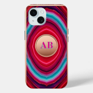 Vibrant Abstract Agate Pattern with Glittering iPhone 15 Case