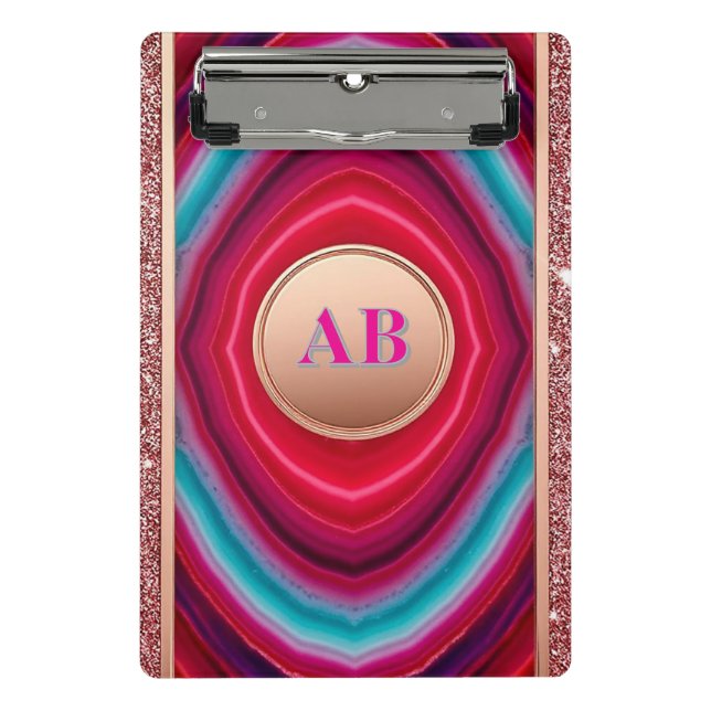 Vibrant Abstract Agate Pattern with Glittering Mini Clipboard (Front)