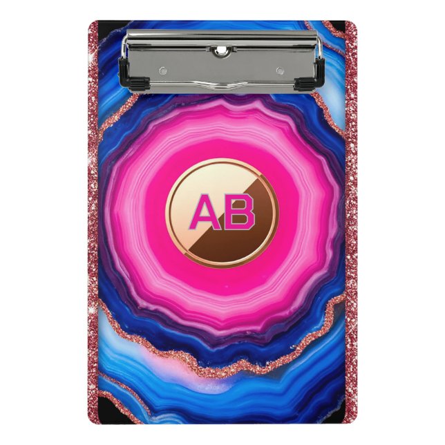 Vibrant Abstract Agate Pattern with Glittering Mini Clipboard (Front)