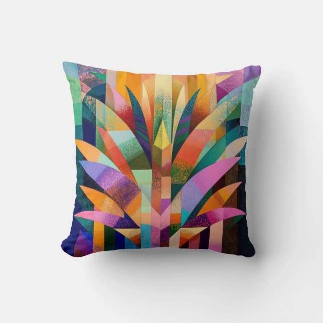 Vibrant Abstract Agave Throw Pillow  (Front)