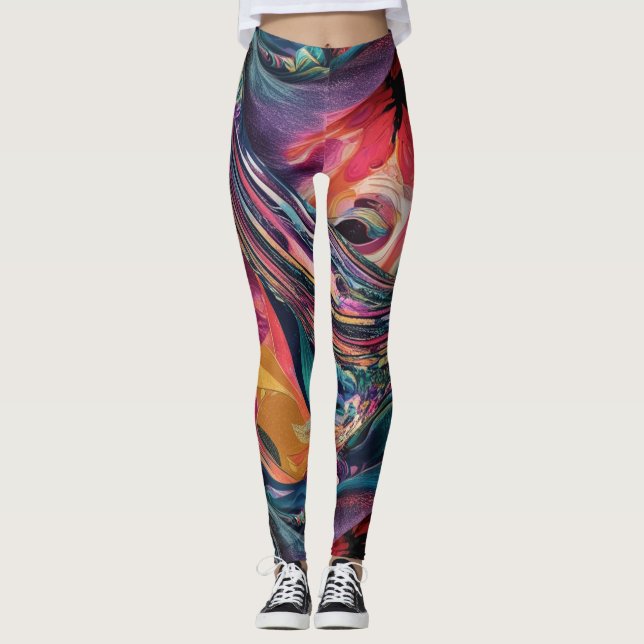 Vibrant Abstract All-Over-Print T-Shirt Design Leggings (Front)