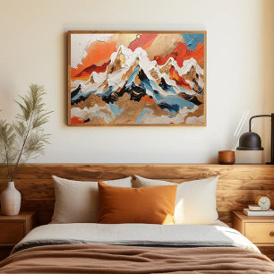 Vibrant Abstract Alpine Mountain Landscape Poster