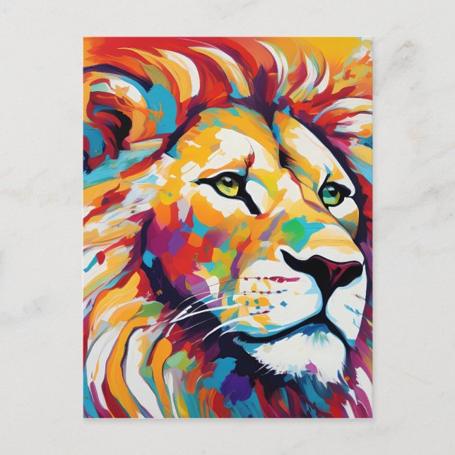 Vibrant abstract animal white lion art postcard (Front)