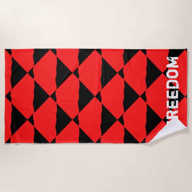 Vibrant Abstract Black and Red Art Print Beach Towel (Front)