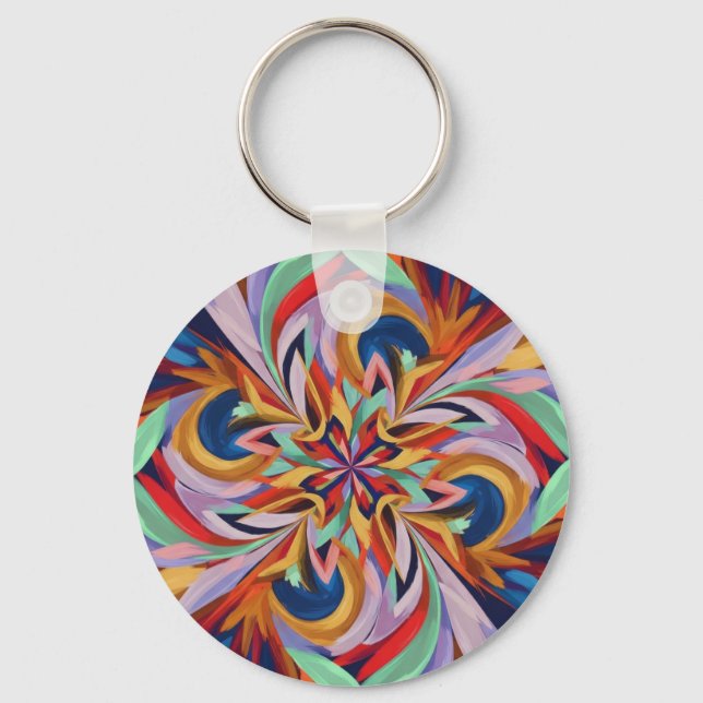  Vibrant Abstract Bloom - Colourful Wall Art Key Ring (Front)