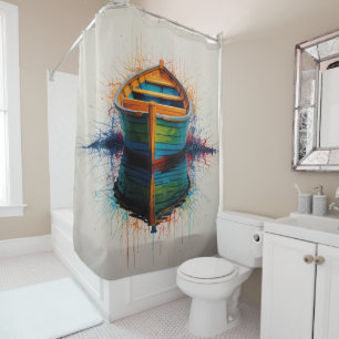 Vibrant Abstract Boat Art Artistic Design Shower Curtain
