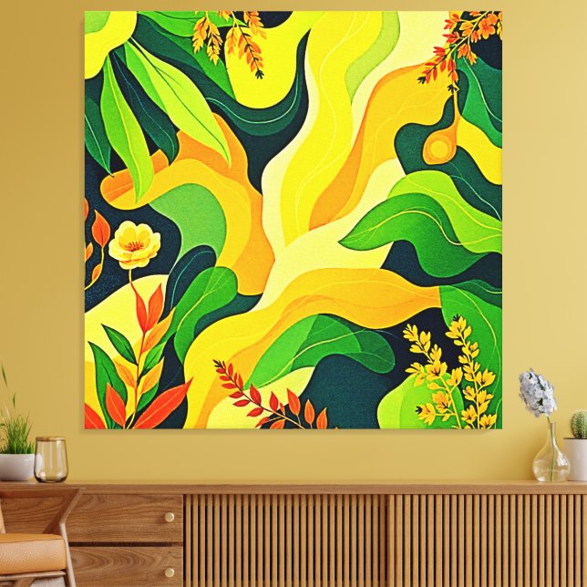 Vibrant Abstract Botanical Art Canvas Print (Insitu(LivingRoom))