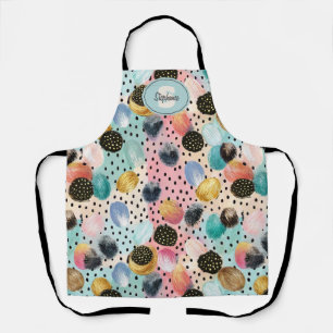 Vibrant Abstract Brushstroke & Polka Dot Pattern Apron