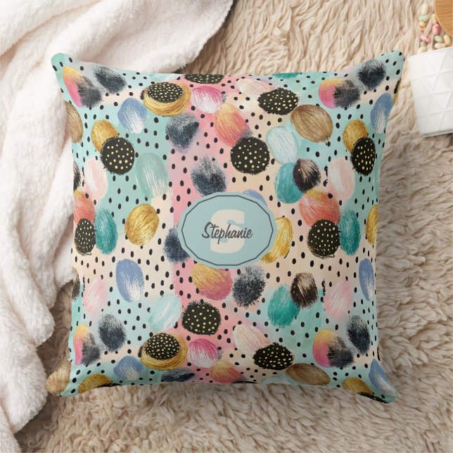 Vibrant Abstract Brushstroke & Polka Dot Pattern Cushion (Blanket)