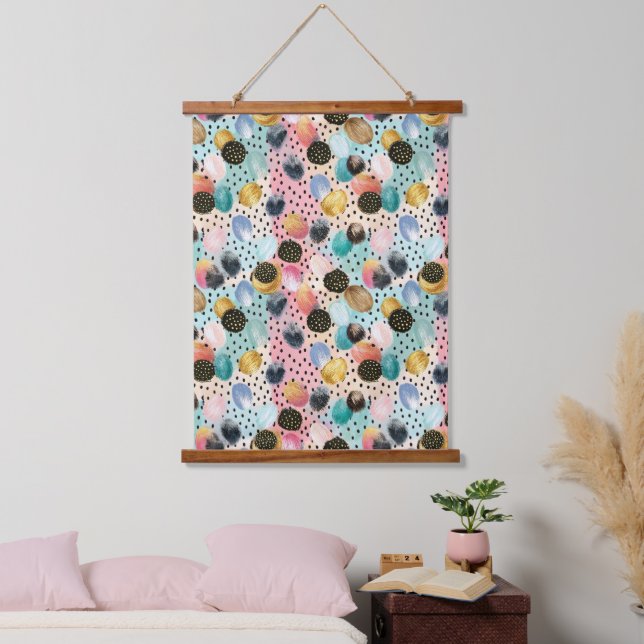 Vibrant Abstract Brushstroke & Polka Dot Pattern Hanging Tapestry (Bedroom)