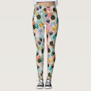Vibrant Abstract Brushstroke & Polka Dot Pattern Leggings