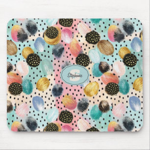 Vibrant Abstract Brushstroke & Polka Dot Pattern Mouse Mat