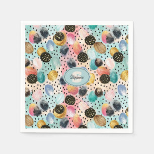 Vibrant Abstract Brushstroke & Polka Dot Pattern Napkin