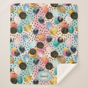 Vibrant Abstract Brushstroke & Polka Dot Pattern Sherpa Blanket