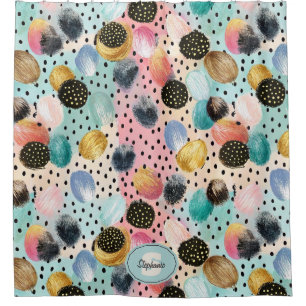 Vibrant Abstract Brushstroke & Polka Dot Pattern Shower Curtain