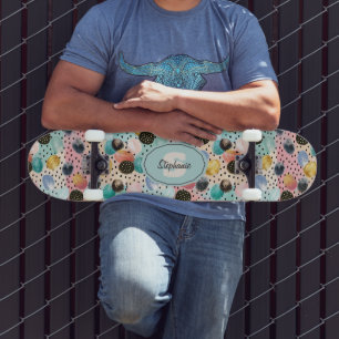 Vibrant Abstract Brushstroke & Polka Dot Pattern Skateboard