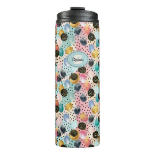 Vibrant Abstract Brushstroke & Polka Dot Pattern Thermal Tumbler