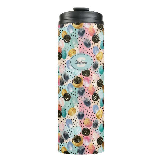 Vibrant Abstract Brushstroke & Polka Dot Pattern Thermal Tumbler (Front)