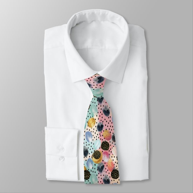 Vibrant Abstract Brushstroke & Polka Dot Pattern Tie (Tied)