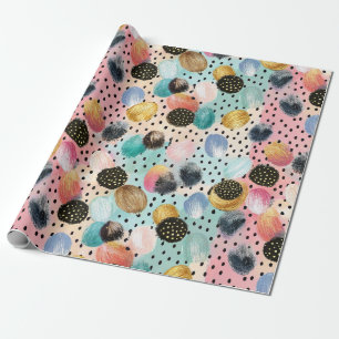 Vibrant Abstract Brushstroke & Polka Dot Pattern Wrapping Paper