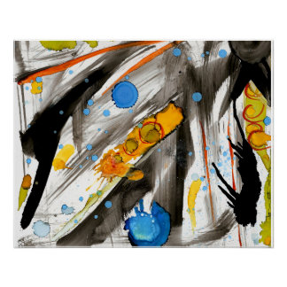 Vibrant Abstract Brushstrokes – Blue Orange Yellow Poster