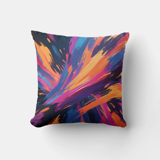 Vibrant Abstract Brushstrokes Colour Explosion Cushion (Front)