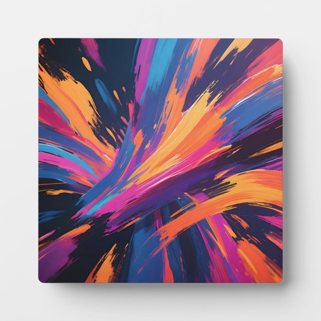 Vibrant Abstract Brushstrokes Colour Explosion Plaque (Front)