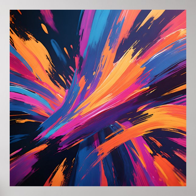 Vibrant Abstract Brushstrokes Colour Explosion Poster (Front)