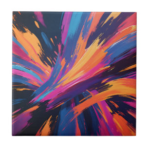 Vibrant Abstract Brushstrokes Colour Explosion Tile