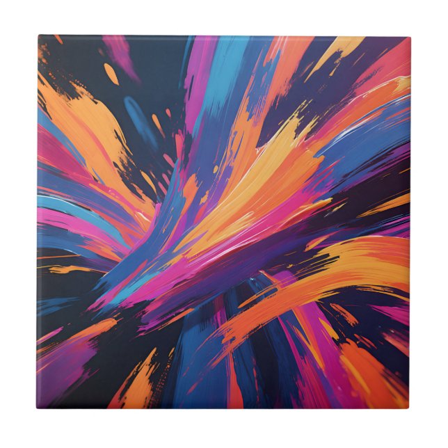 Vibrant Abstract Brushstrokes Colour Explosion Tile (Front)
