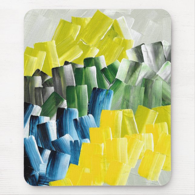 Vibrant Abstract Brushstrokes Yellow, Green & Blue Mouse Mat (Front)