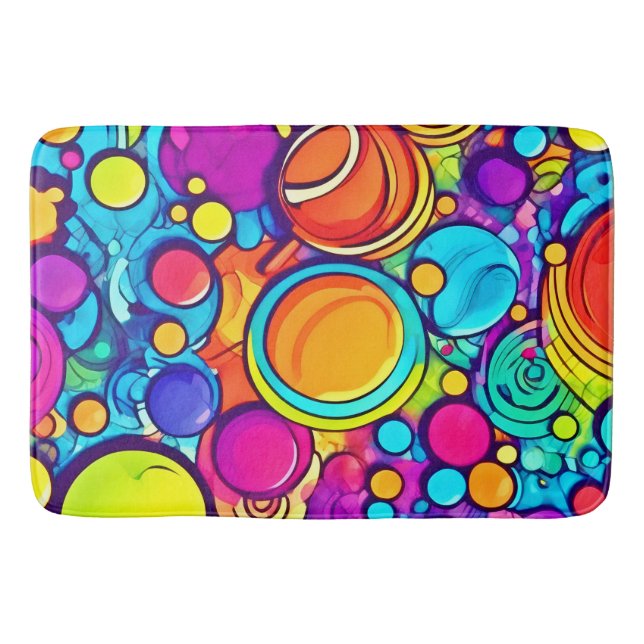 Vibrant Abstract Bubbles Artwork Bath Mat (Front)