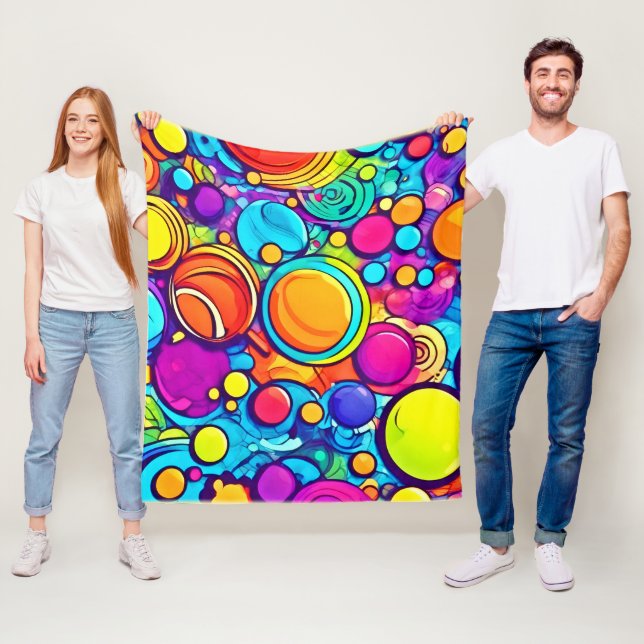 Vibrant Abstract Bubbles Artwork Fleece Blanket (In Situ)
