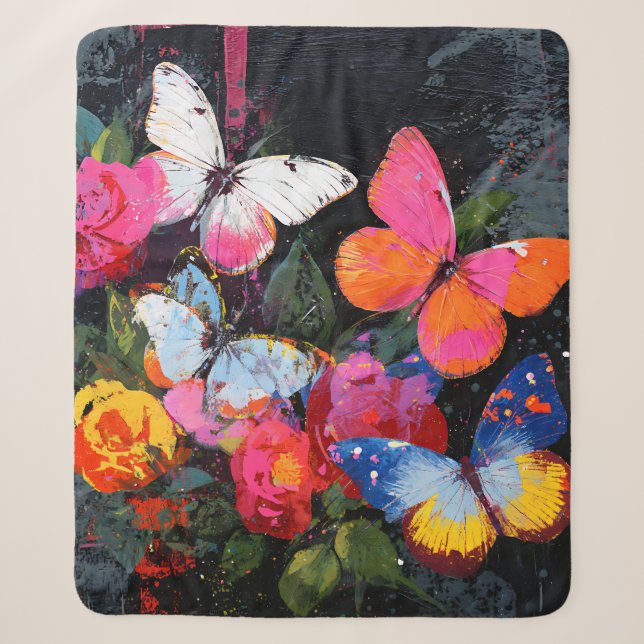 Vibrant Abstract Butterfly Flight (10) Sherpa Blanket (Front)