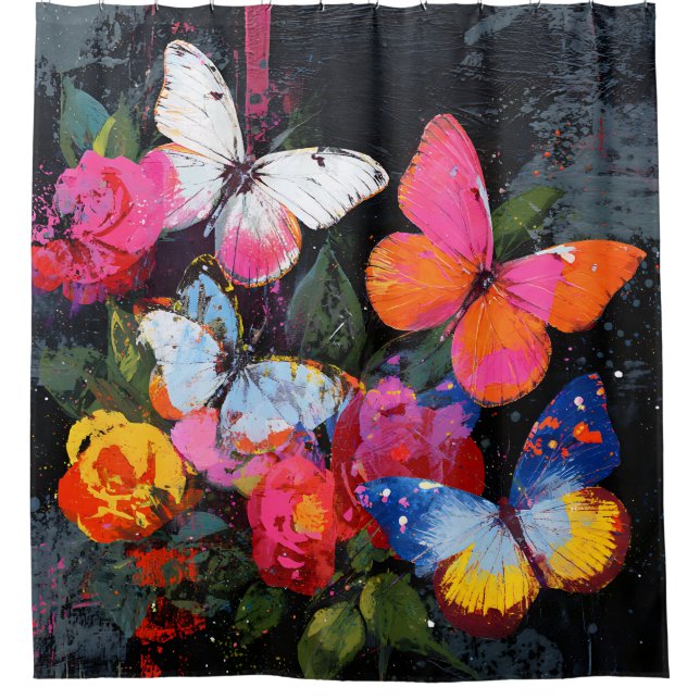 Vibrant Abstract Butterfly Flight (10) Shower Curtain (Front)