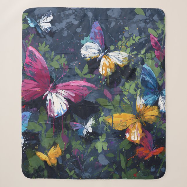 Vibrant Abstract Butterfly Flight (1) Sherpa Blanket (Front)