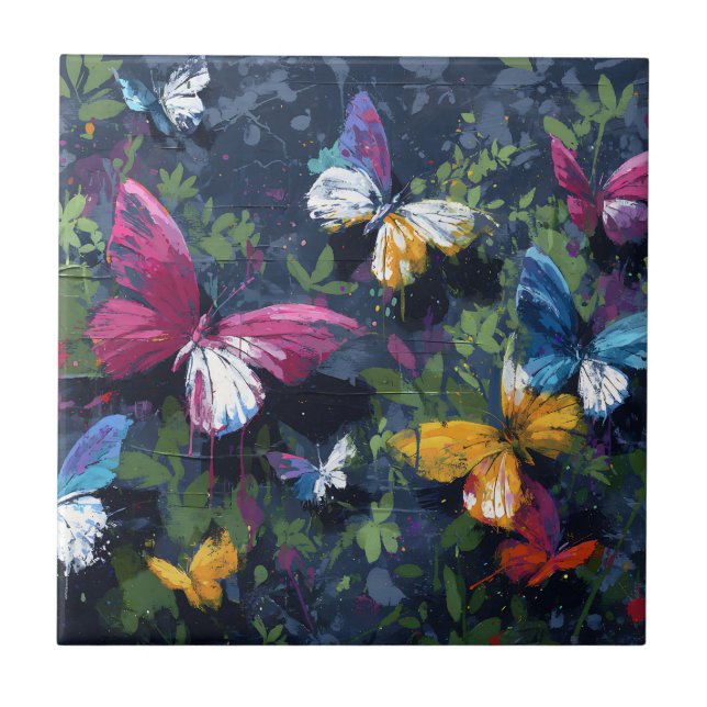 Vibrant Abstract Butterfly Flight (1) Tile (Front)