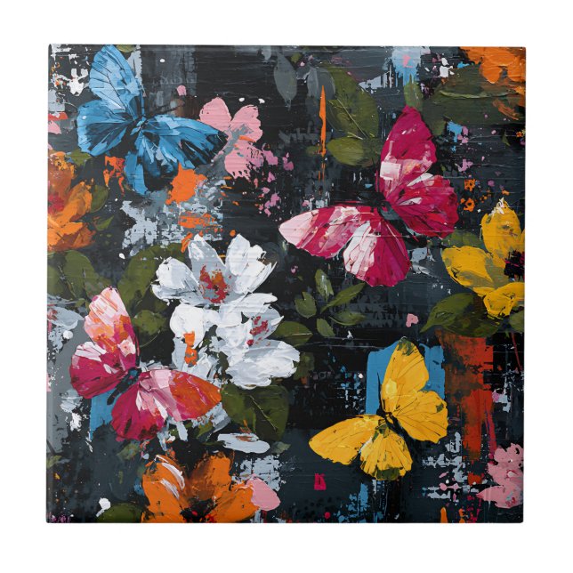 Vibrant Abstract Butterfly Flight (2) Tile (Front)