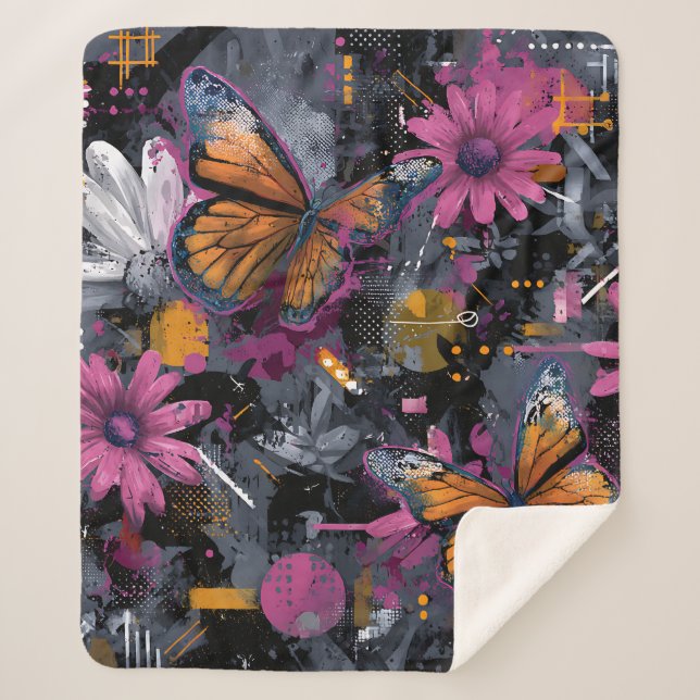 Vibrant Abstract Butterfly Flight (4) Sherpa Blanket (Front)