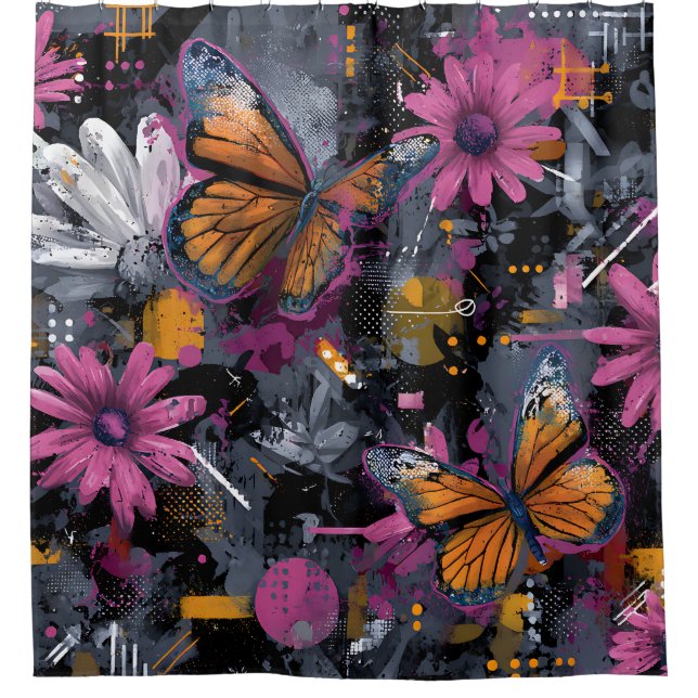 Vibrant Abstract Butterfly Flight (4) Shower Curtain (Front)