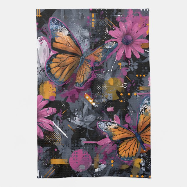 Vibrant Abstract Butterfly Flight (4) Tea Towel (Vertical)