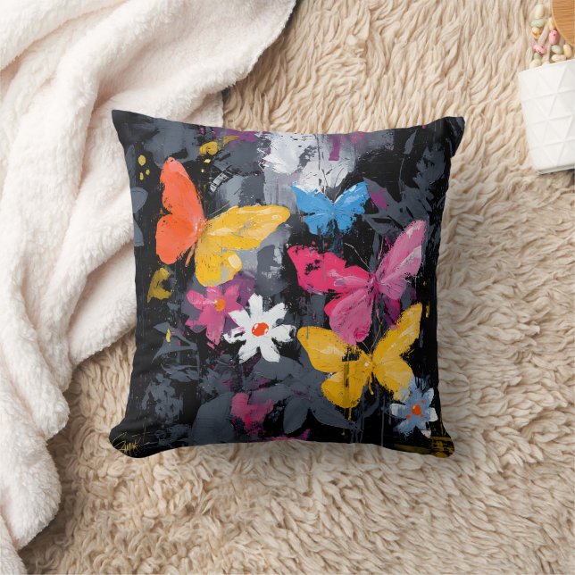 Vibrant Abstract Butterfly Flight (5) Cushion (Blanket)