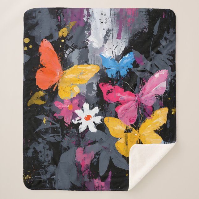 Vibrant Abstract Butterfly Flight (5) Sherpa Blanket (Front)