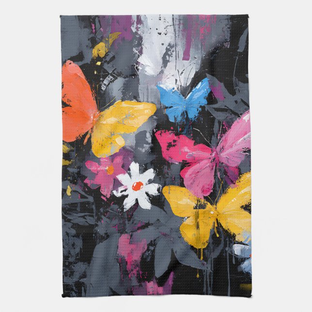 Vibrant Abstract Butterfly Flight (5) Tea Towel (Vertical)